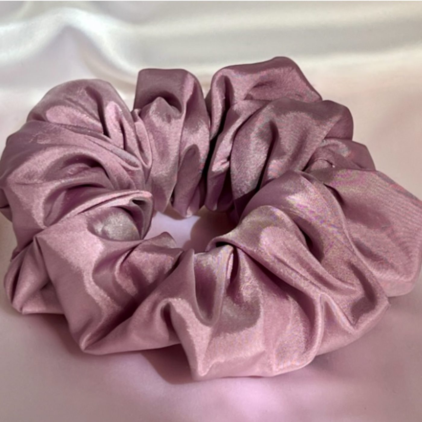 Rose pink taffeta scrunchie