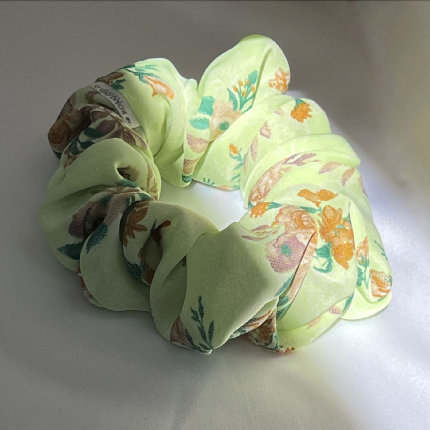 Apple Green Crepe de chine scrunchie