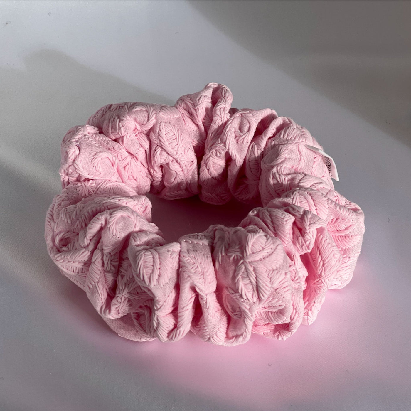 Anemone pink cotton embroidered scrunchie