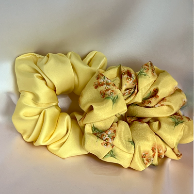 Saffron yellow satin summer scrunchie