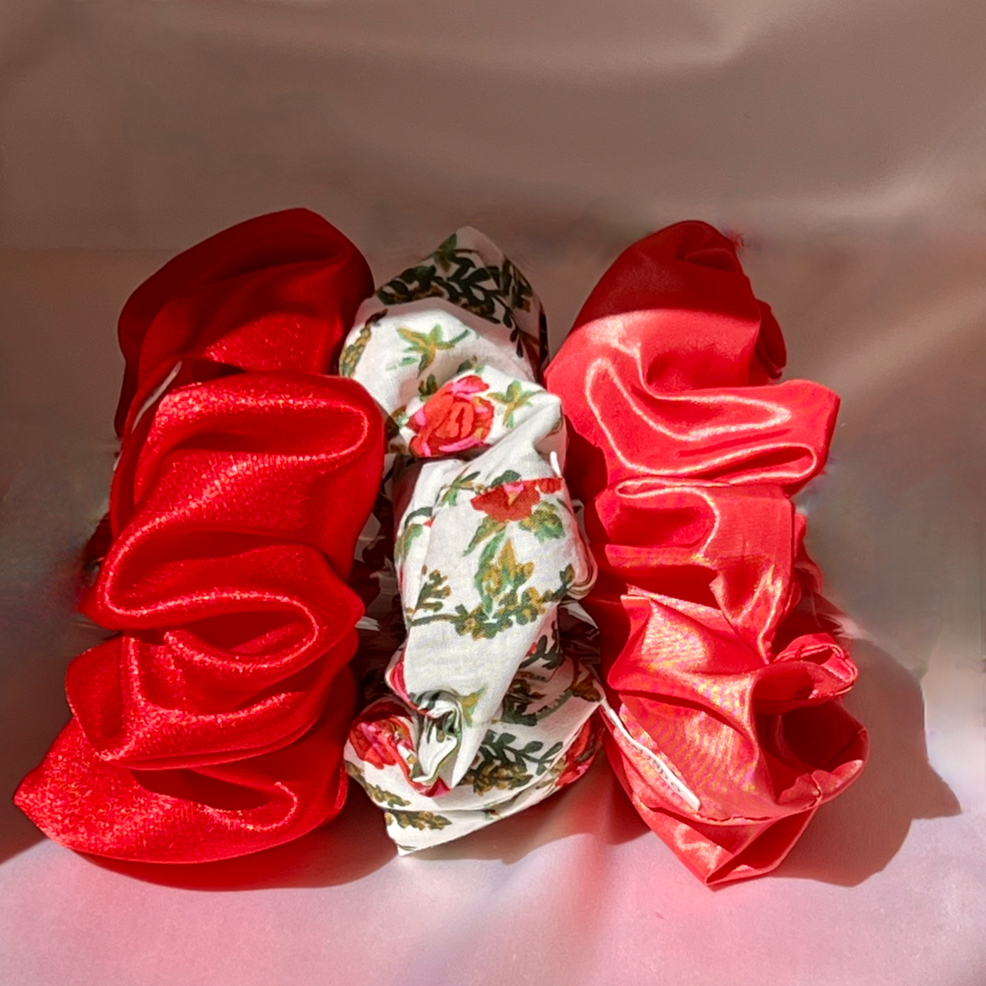 Cherry red satin scrunchie